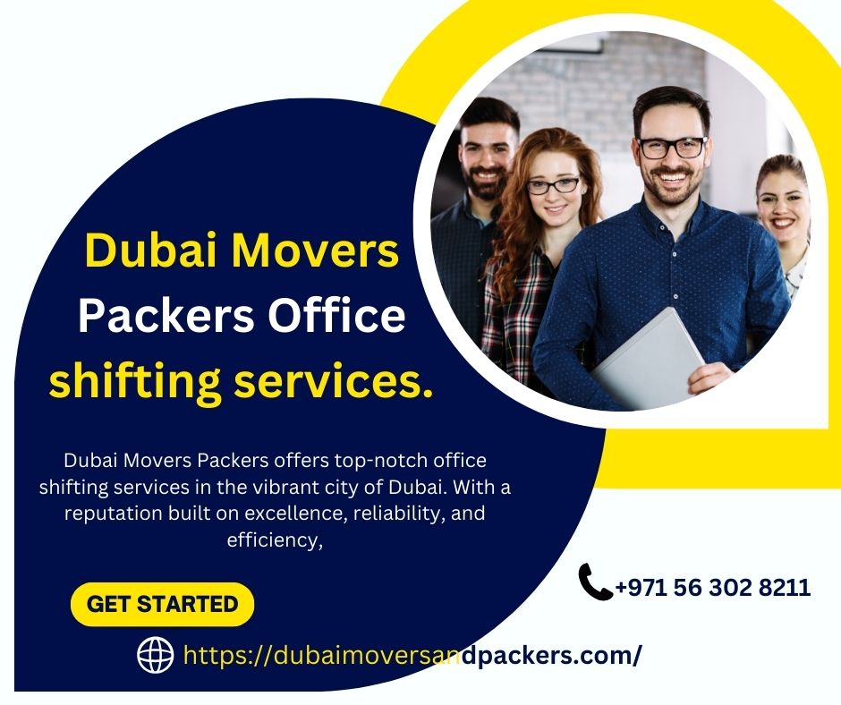 Dubai Movers Packers Office shifting services. A professional team of movers carefully packing office furniture and equipment into labeled boxes. They use high-quality packing materials and specialized tools to ensure a secure and efficient office shifting process in Dubai."